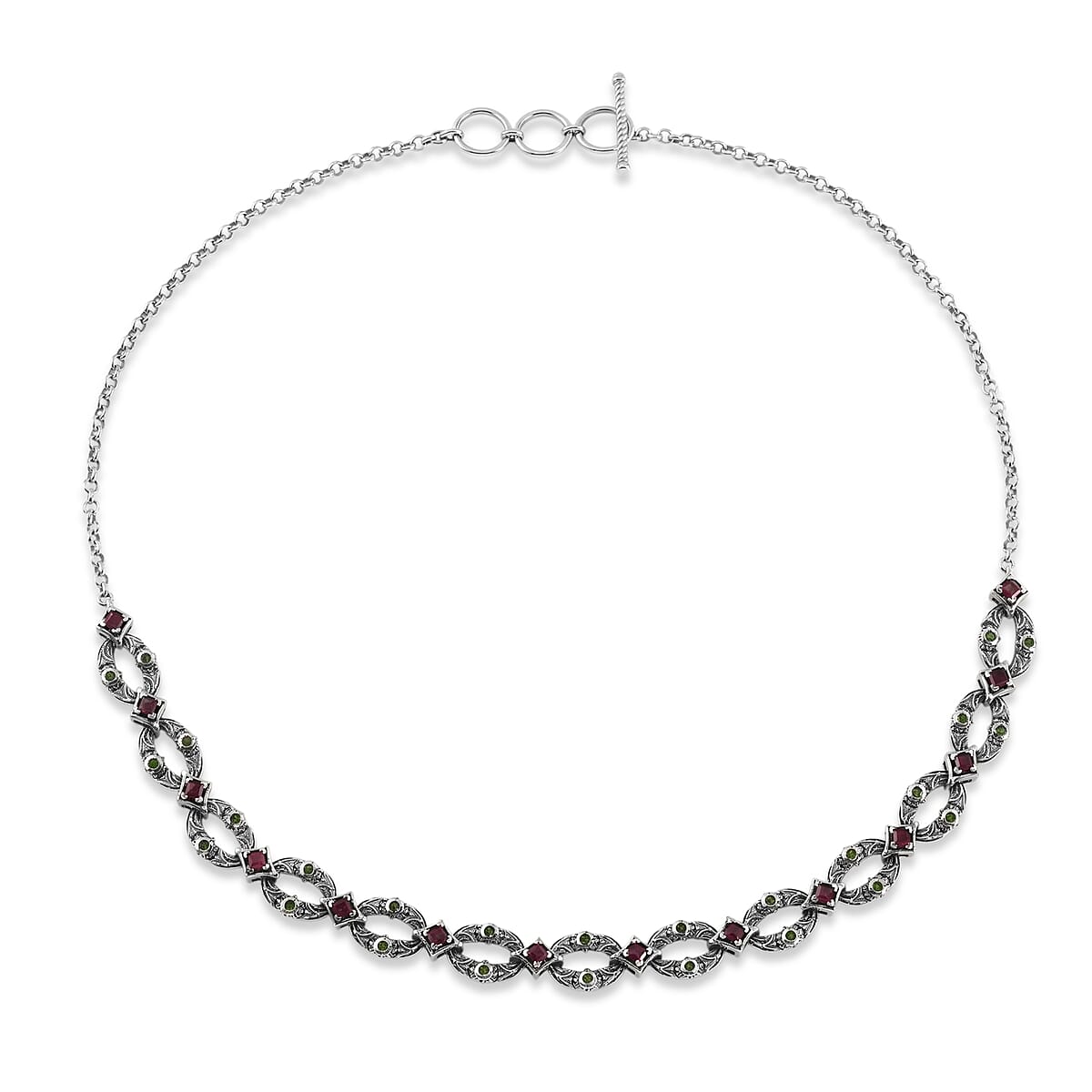 D'Joy Passport to Israel Artisan Crafted Chrome Diopside and Orissa Rhodolite Garnet 2.75 ctw Necklace in Sterling Silver 18 Inches image number 3