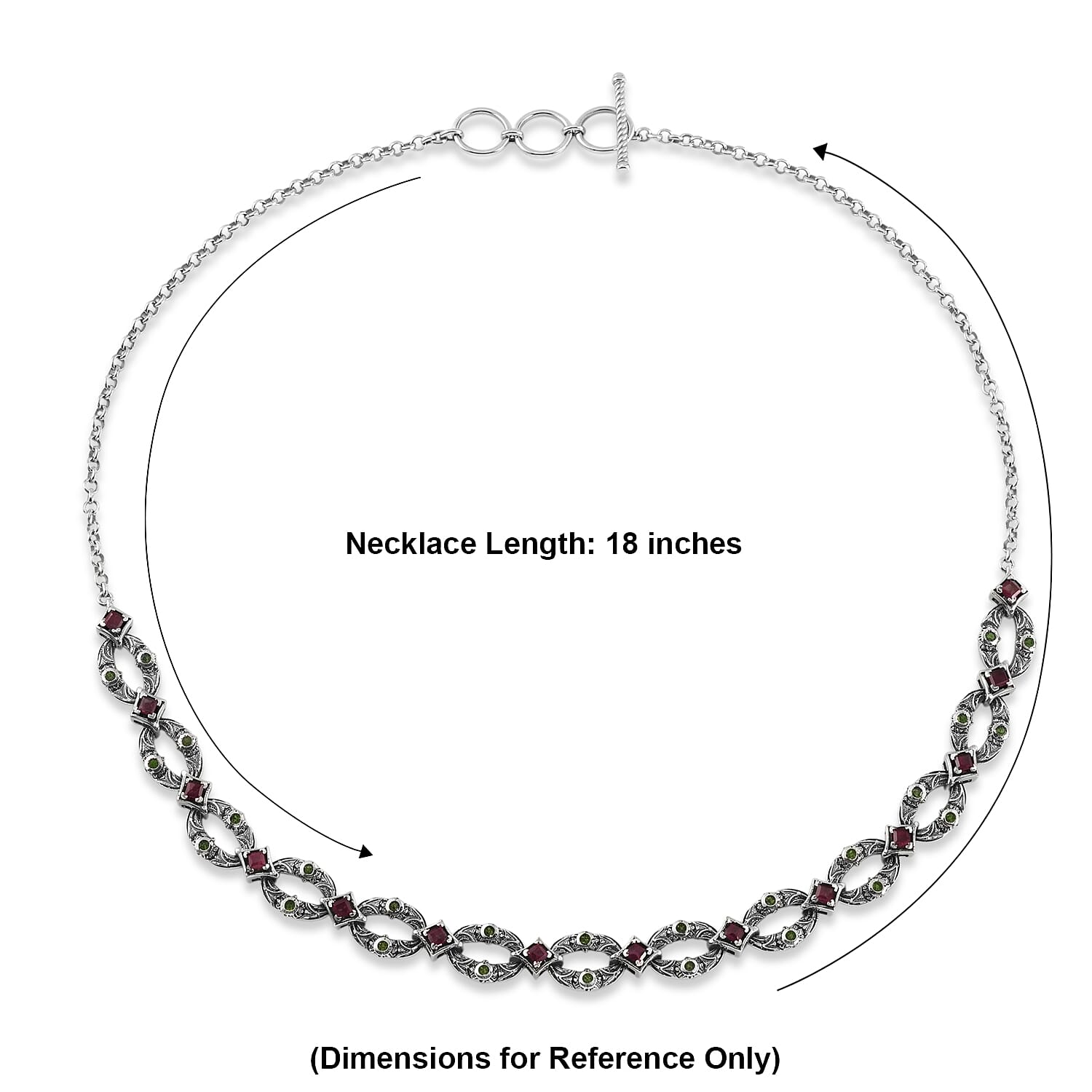 D'Joy Passport to Israel Artisan Crafted Chrome Diopside and Orissa Rhodolite Garnet 2.75 ctw Necklace in Sterling Silver 18 Inches