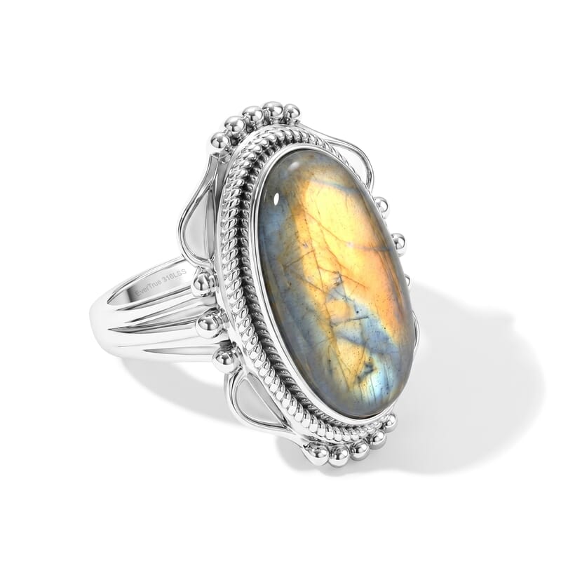 EverTrue Madagascar Fire Labradorite 9.10 ctw Solitaire Ring in Stainless Steel (Size 10.0)