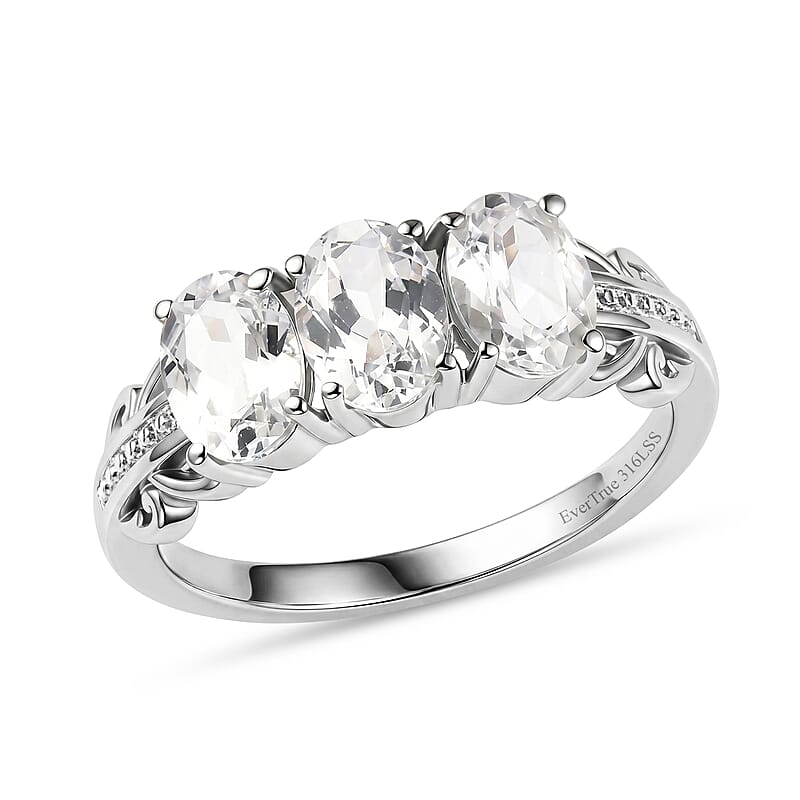 EverTrue Lab Created White Sapphire 3.10 ctw Ring in Stainless Steel (Size 10.0)