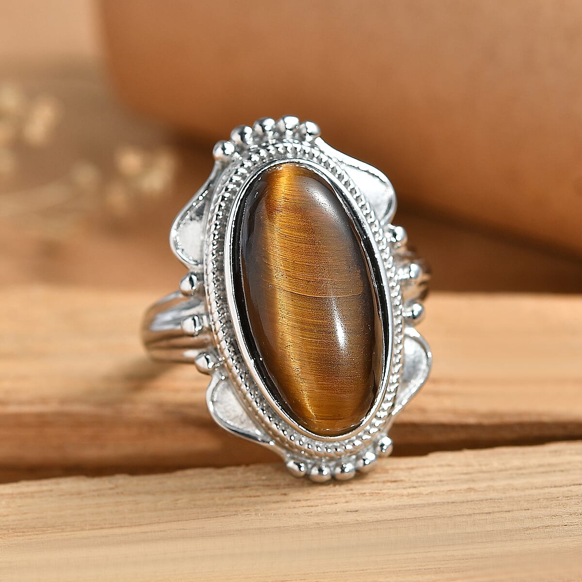 EverTrue Tigers Eye Ring in Stainless Steel (Size 10.0) 9.50 ctw image number 1