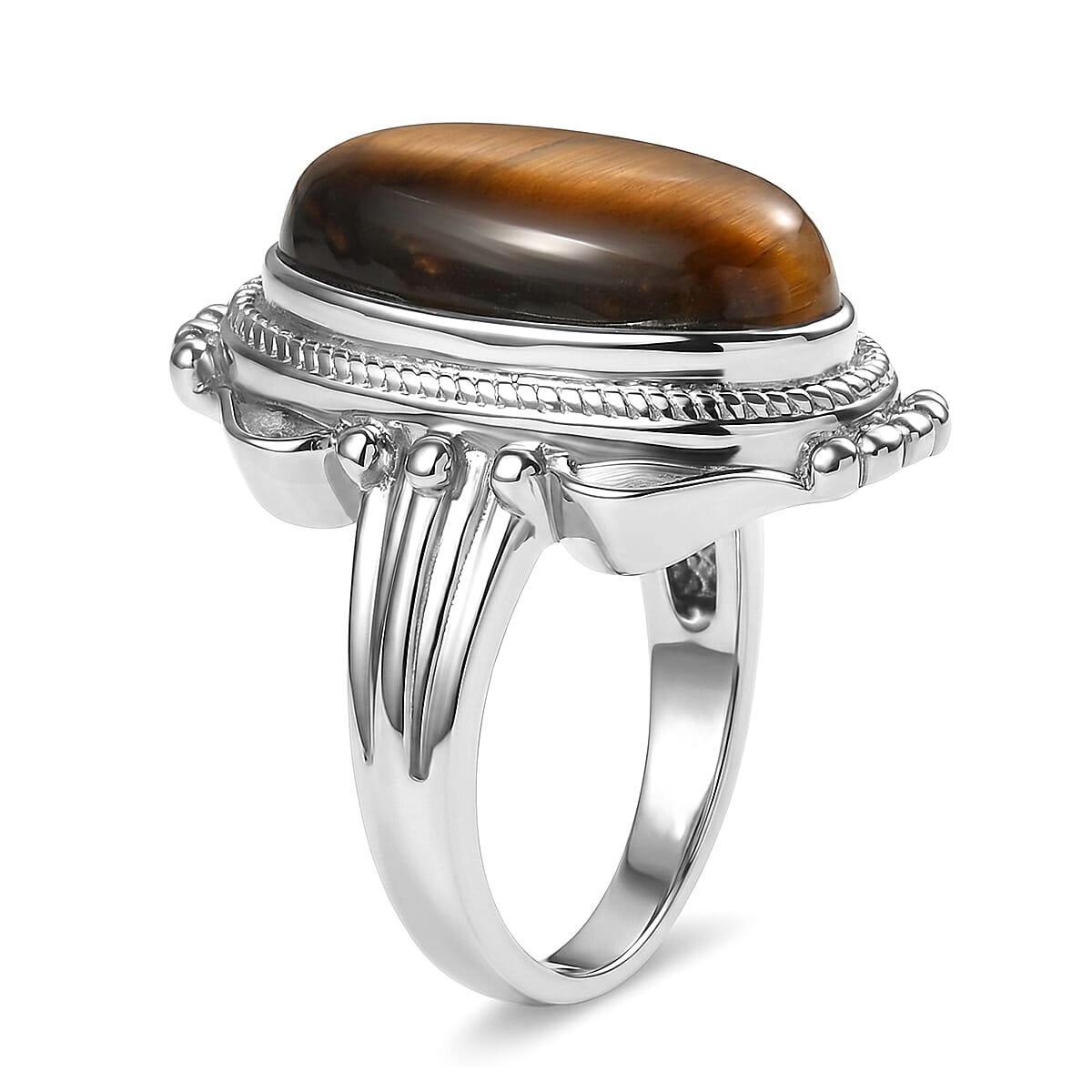 EverTrue Tigers Eye 9.50 ctw Ring in Stainless Steel (Size 6.0)