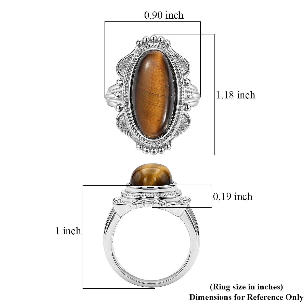 EverTrue Tigers Eye 9.50 ctw Ring in Stainless Steel (Size 6.0)