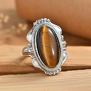 EverTrue Tigers Eye 9.50 ctw Ring in Stainless Steel (Size 7.0)