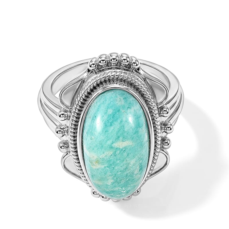 EverTrue Amazonite 9.50 ctw Ring in Stainless Steel (Size 7.0)