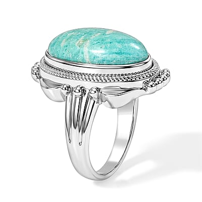 EverTrue Amazonite 9.50 ctw Ring in Stainless Steel (Size 7.0)