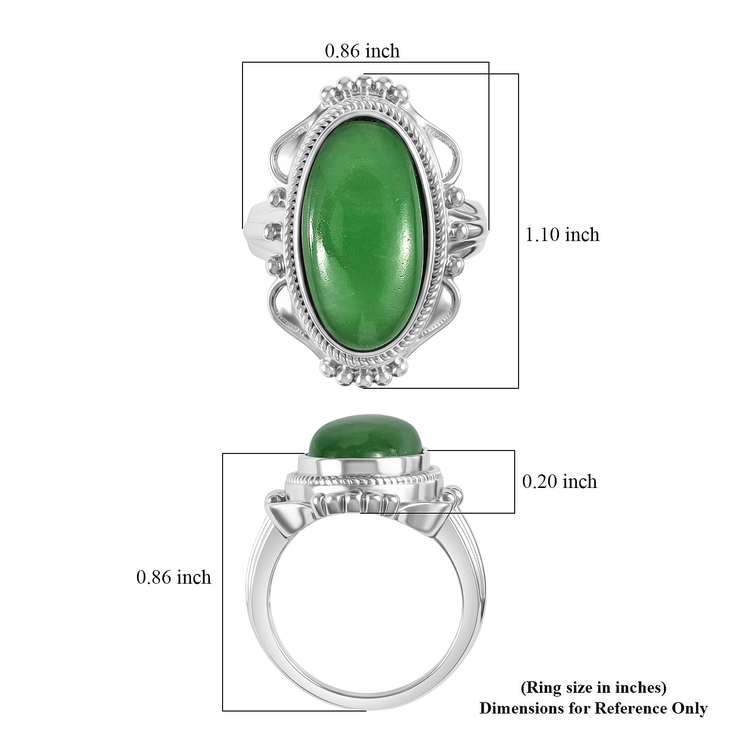EverTrue Green Jade (D) 10.15 ctw Ring in Stainless Steel (Size 9.0)