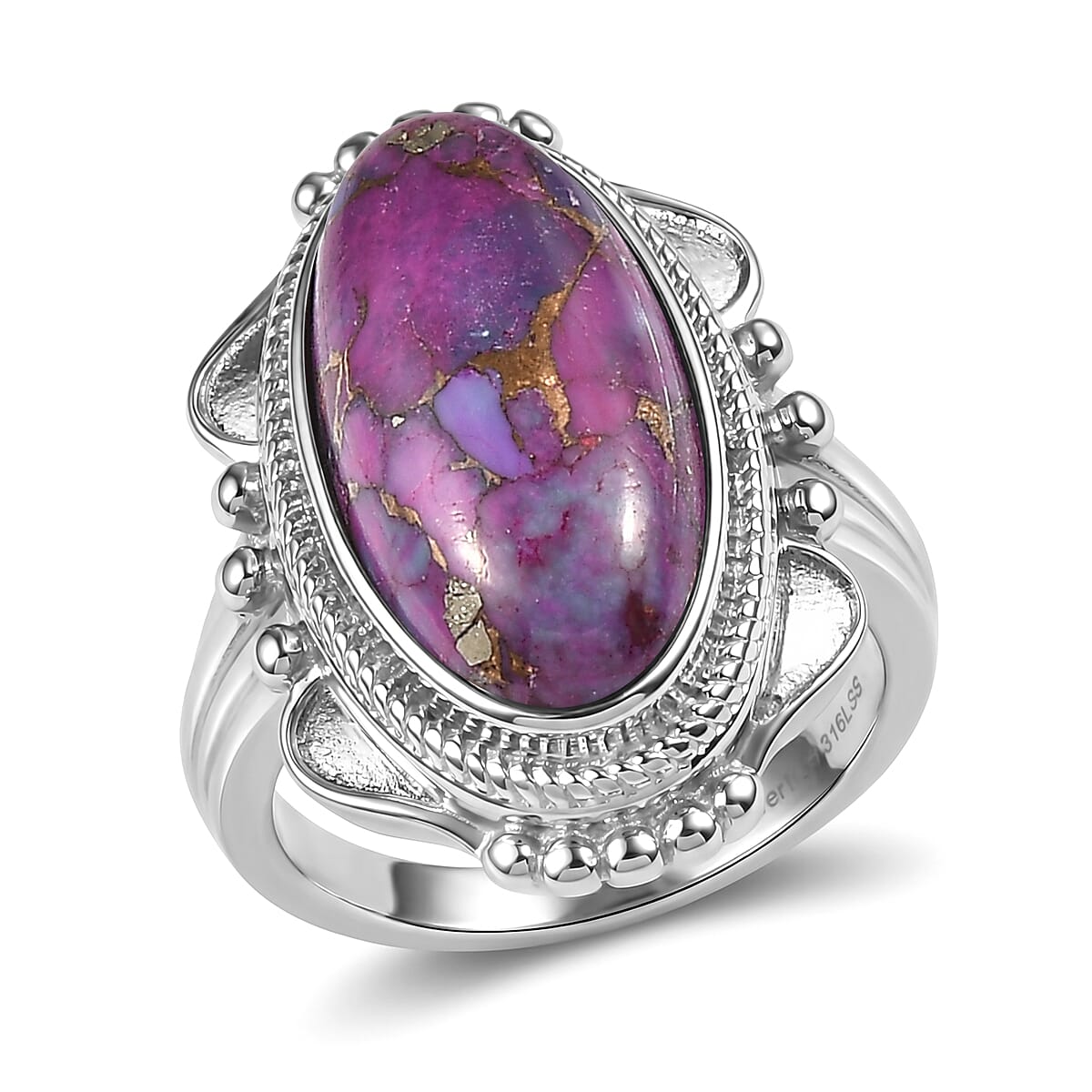 EverTrue Mojave Purple Turquoise 8.60 ctw Ring in Stainless Steel (Size 8.0)