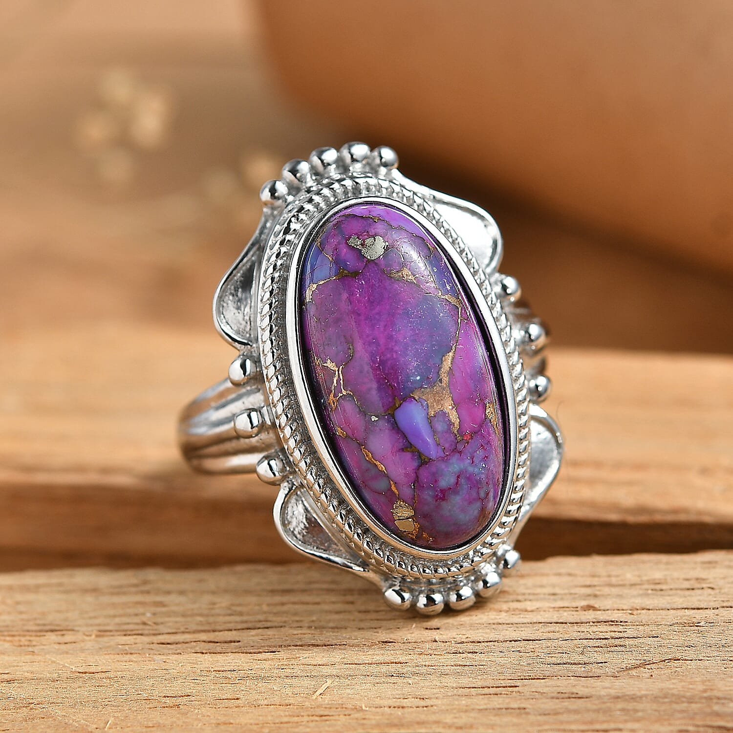 EverTrue Mojave Purple Turquoise 8.60 ctw Ring in Stainless Steel (Size 8.0)
