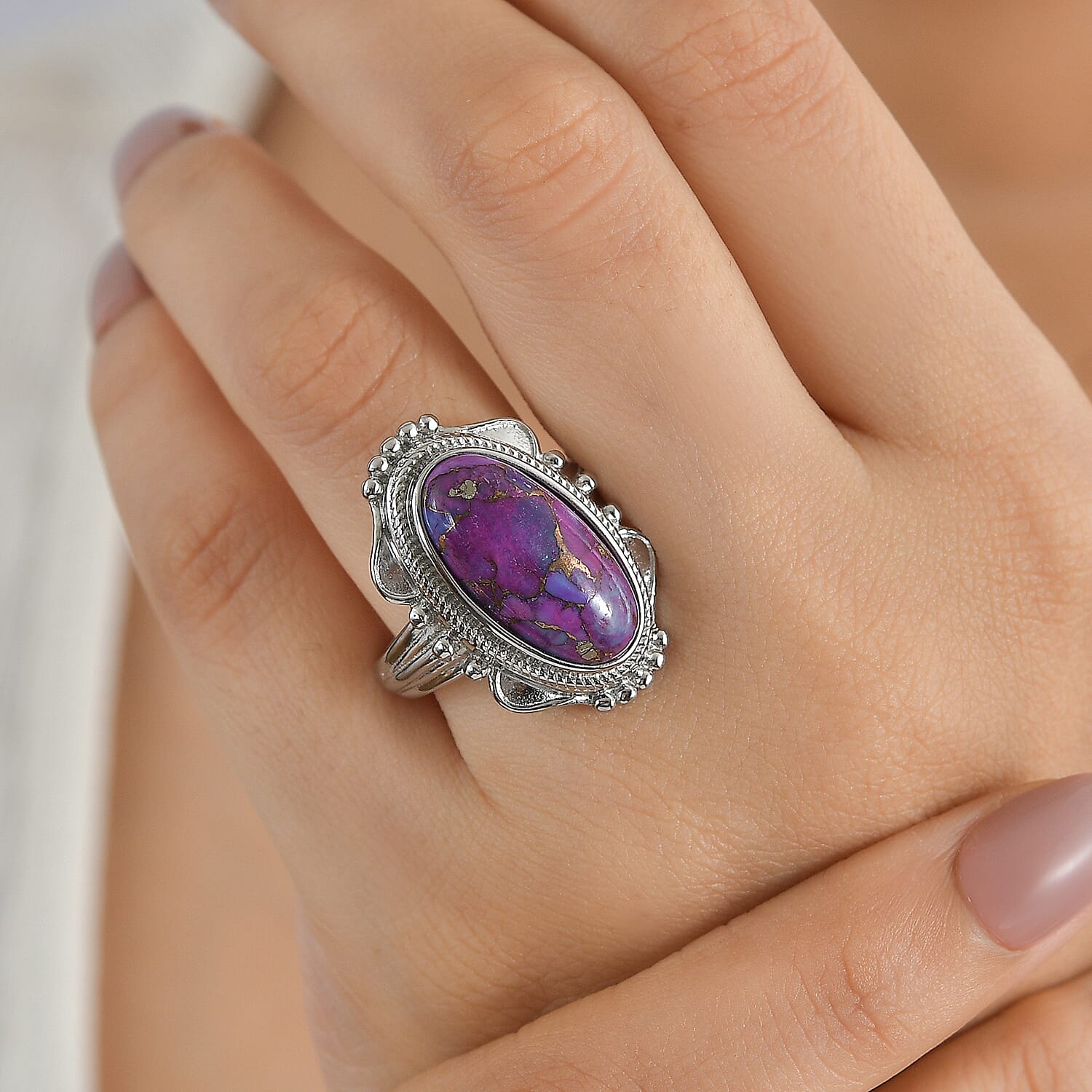 EverTrue Mojave Purple Turquoise 8.60 ctw Ring in Stainless Steel (Size 8.0)