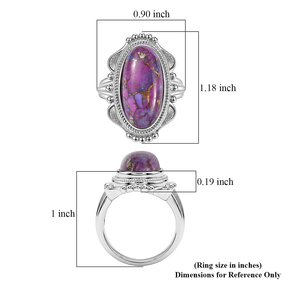 EverTrue Mojave Purple Turquoise 8.60 ctw Ring in Stainless Steel (Size 8.0)