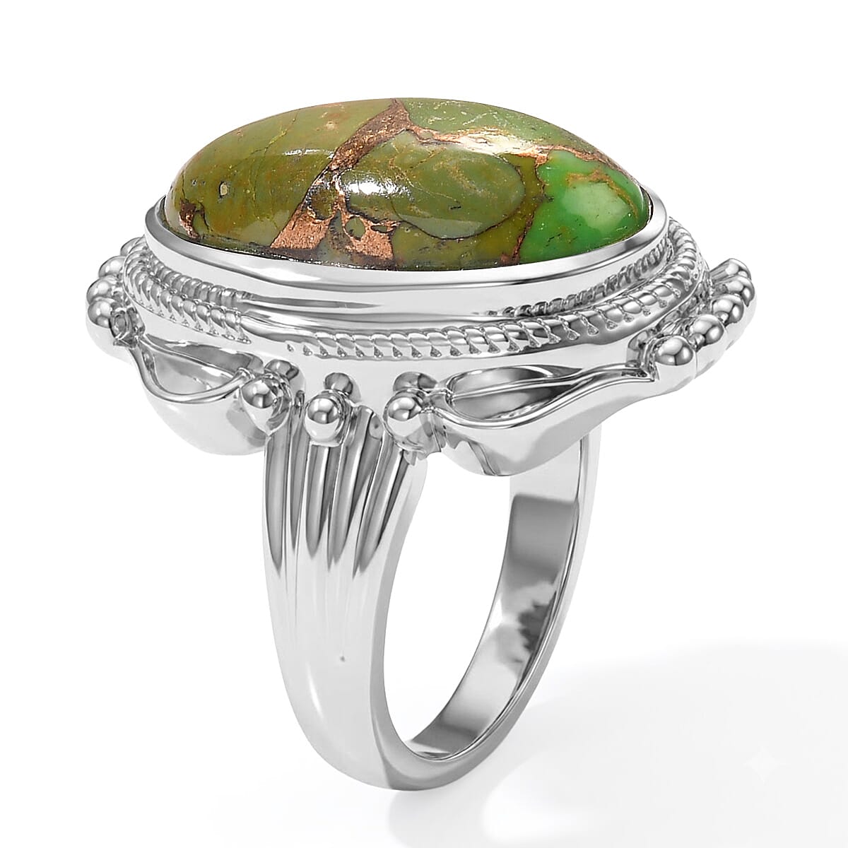EverTrue Mojave Green Turquoise 8.50 ctw Solitaire Ring in Stainless Steel (Size 10.0)