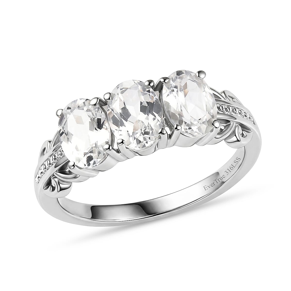 EverTrue Lab Created White Sapphire 3.10 ctw Ring in Stainless Steel (Size 6.0)