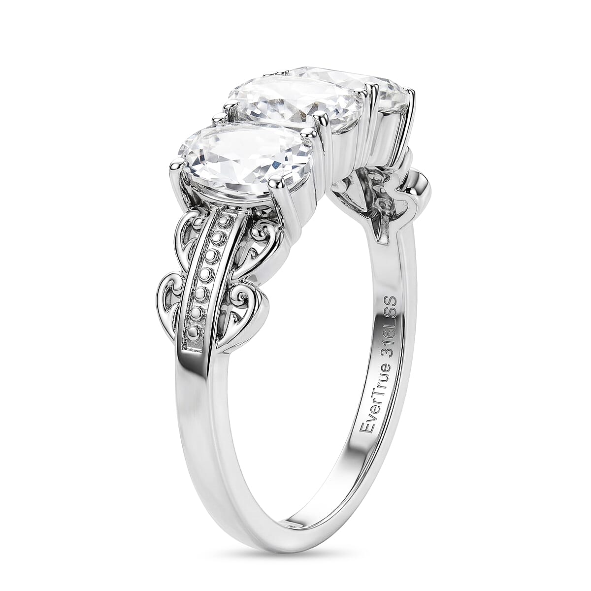 EverTrue Lab Created White Sapphire 3.10 ctw Ring in Stainless Steel (Size 6.0)