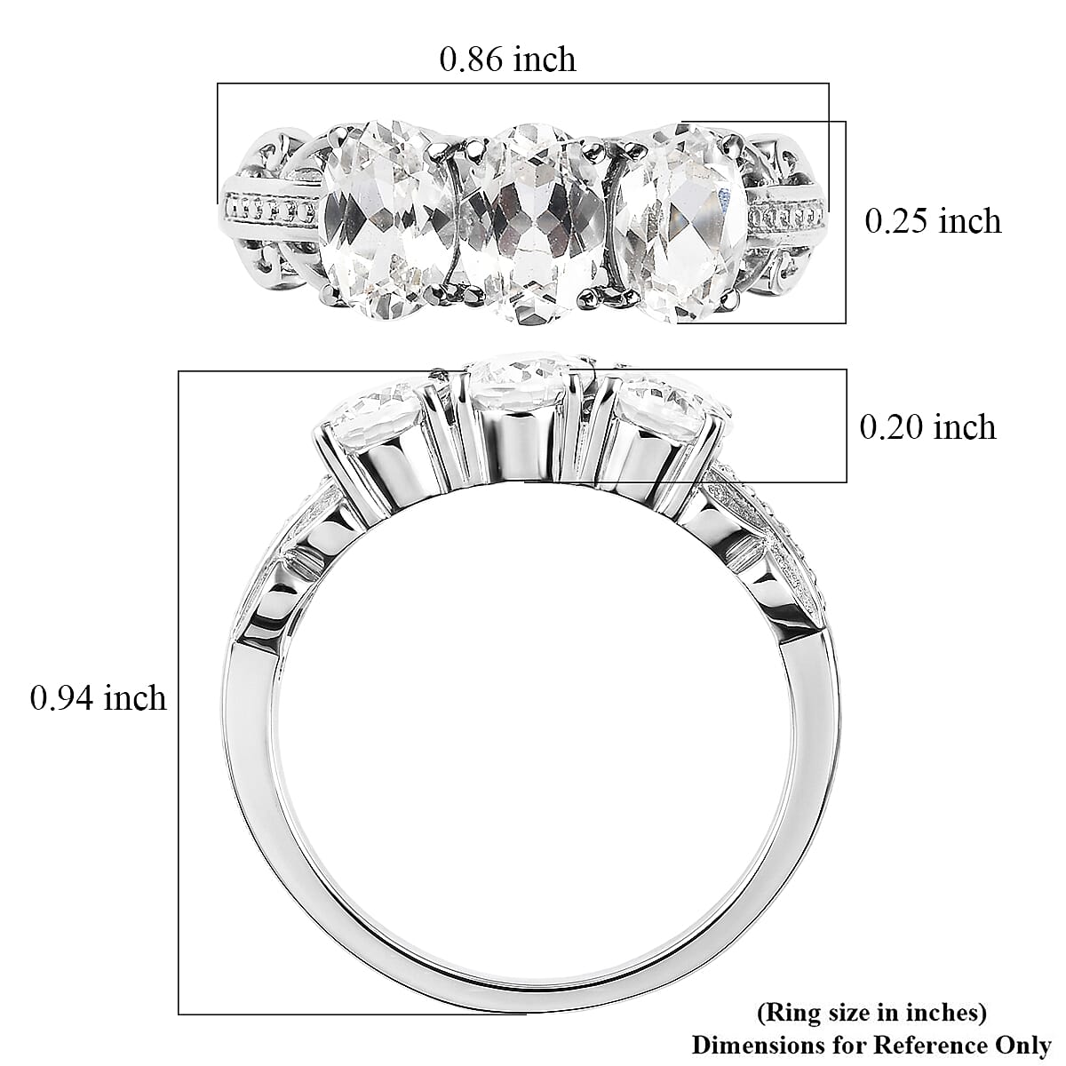 EverTrue Lab Created White Sapphire 3.10 ctw Ring in Stainless Steel (Size 6.0)