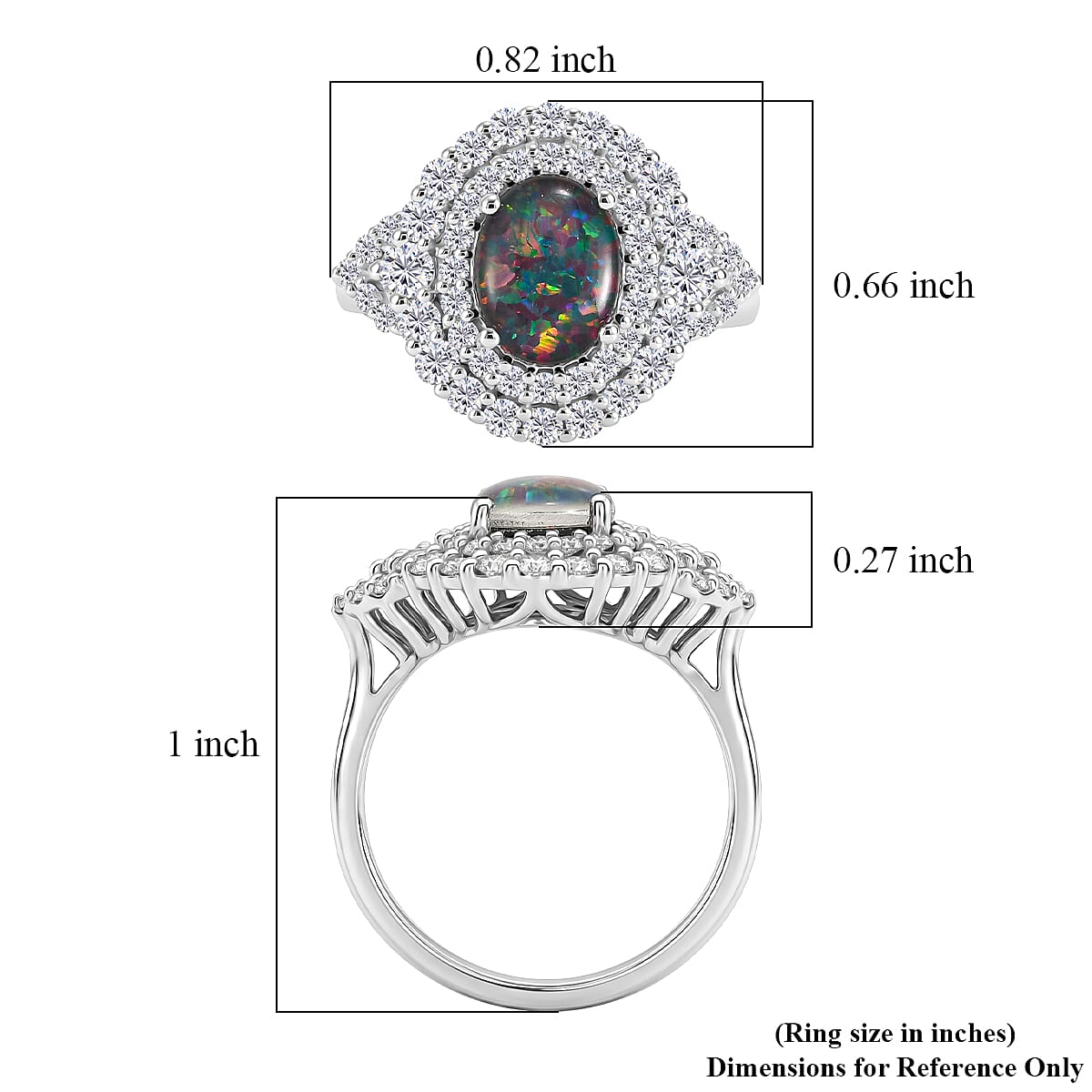 Certified & Appraised D'Joy Premium Australian Black Ridge Opal Triplet, Moissanite Ring in Rhodium Over Sterling Silver (Size 10.0) 2.20 ctw image number 5