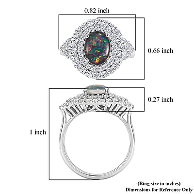 Certified & Appraised D'Joy Premium Australian Opal Triplet and Moissanite 2.20 ctw Ring in Rhodium Over Sterling Silver (Size 10.0)