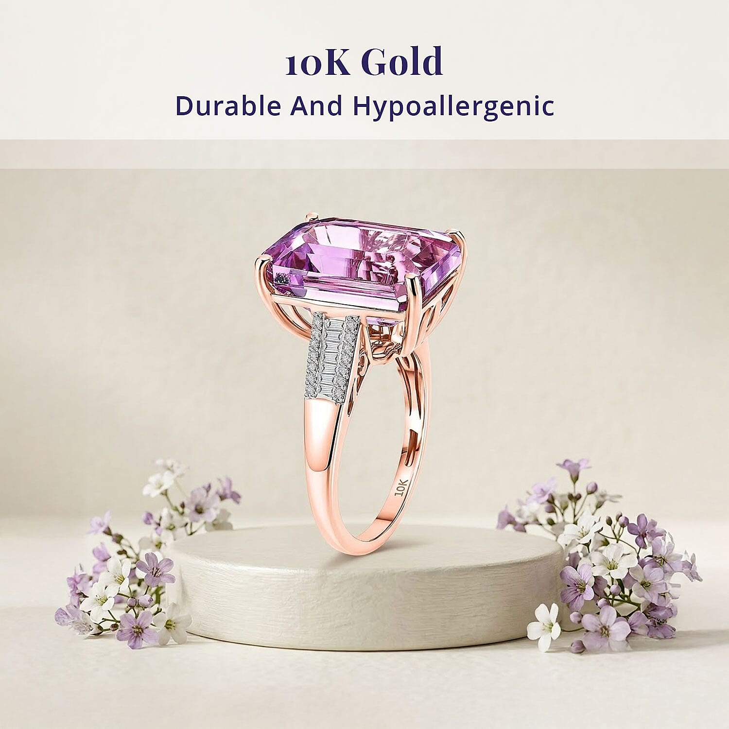 Luxoro AAA Martha Rocha Kunzite and Diamond I2 14.10 ctw Blush Skyline Ring in 10K Rose Gold (Size 6.0) 4.65 Grams