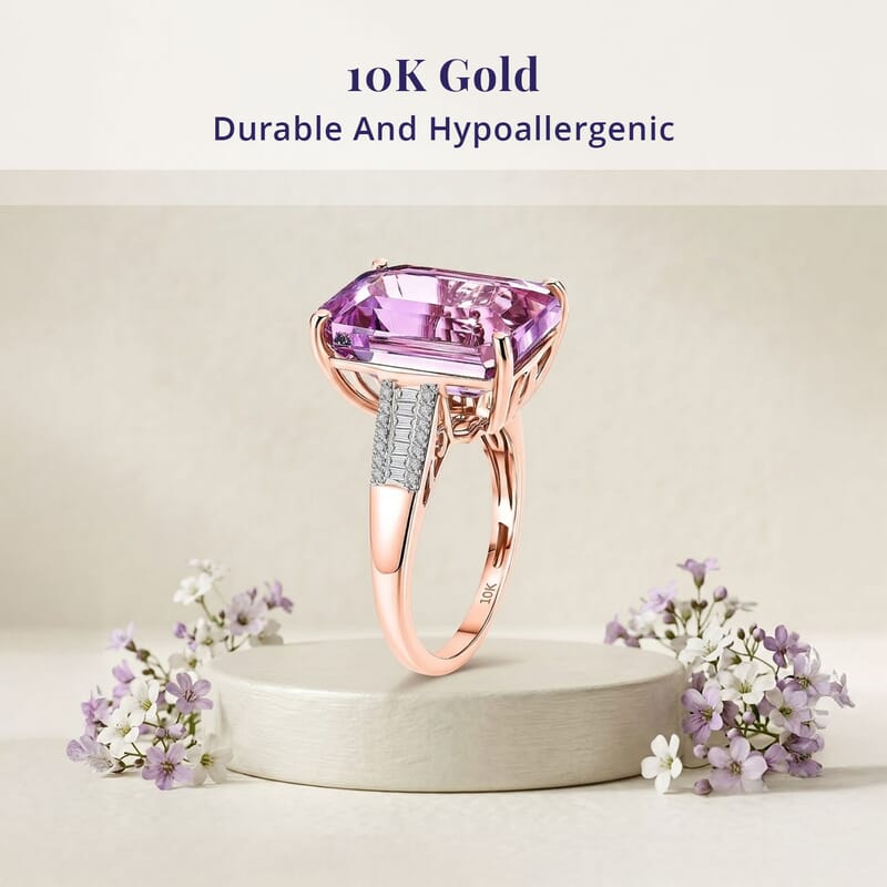 Luxoro AAA Martha Rocha Kunzite and Diamond I2 14.10 ctw Blush Skyline Ring in 10K Rose Gold (Size 6.0) 4.65 Grams