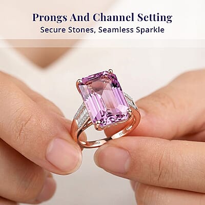 Luxoro AAA Martha Rocha Kunzite and Diamond I2 14.10 ctw Blush Skyline Ring in 10K Rose Gold (Size 6.0) 4.65 Grams