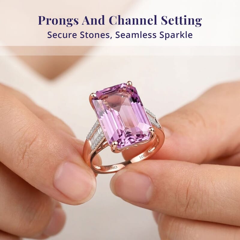 Luxoro AAA Martha Rocha Kunzite and Diamond I2 14.10 ctw Blush Skyline Ring in 10K Rose Gold (Size 6.0) 4.65 Grams