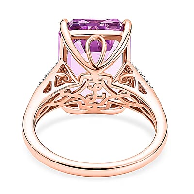 Luxoro AAA Martha Rocha Kunzite and Diamond I2 14.10 ctw Blush Skyline Ring in 10K Rose Gold (Size 6.0) 4.65 Grams