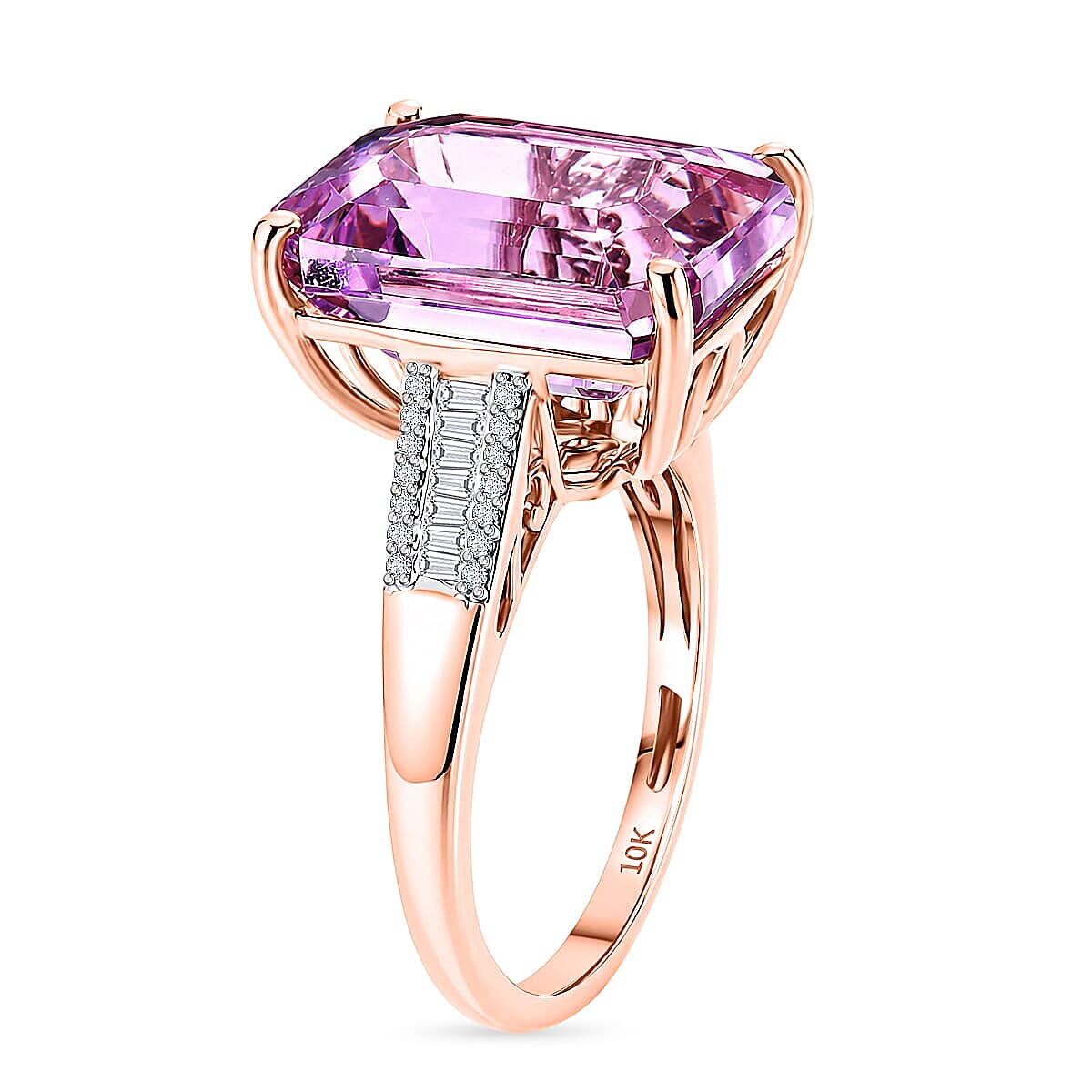 Luxoro AAA Martha Rocha Kunzite and Diamond I2 14.10 ctw Blush Skyline Ring in 10K Rose Gold (Size 9.5) 4.65 Grams image number 3