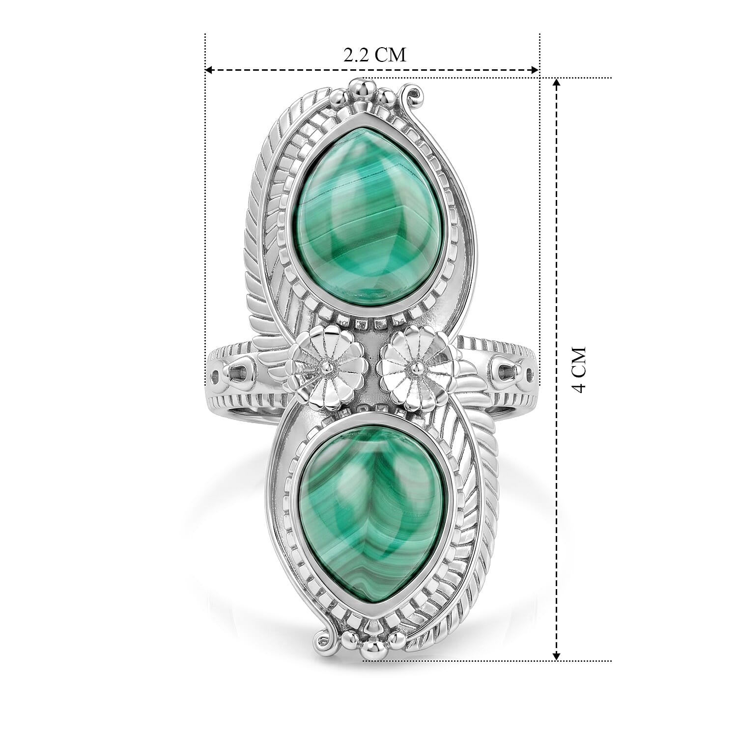 EverTrue African Malachite 9.50 ctw Ring in Stainless Steel (Size 6.0)