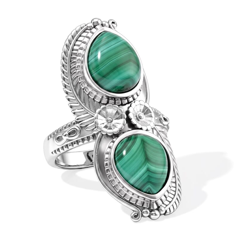 EverTrue African Malachite 9.50 ctw Ring in Stainless Steel (Size 8.0)