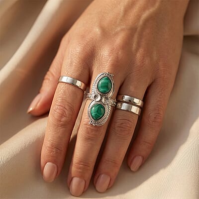 EverTrue African Malachite 9.50 ctw Ring in Stainless Steel (Size 8.0)