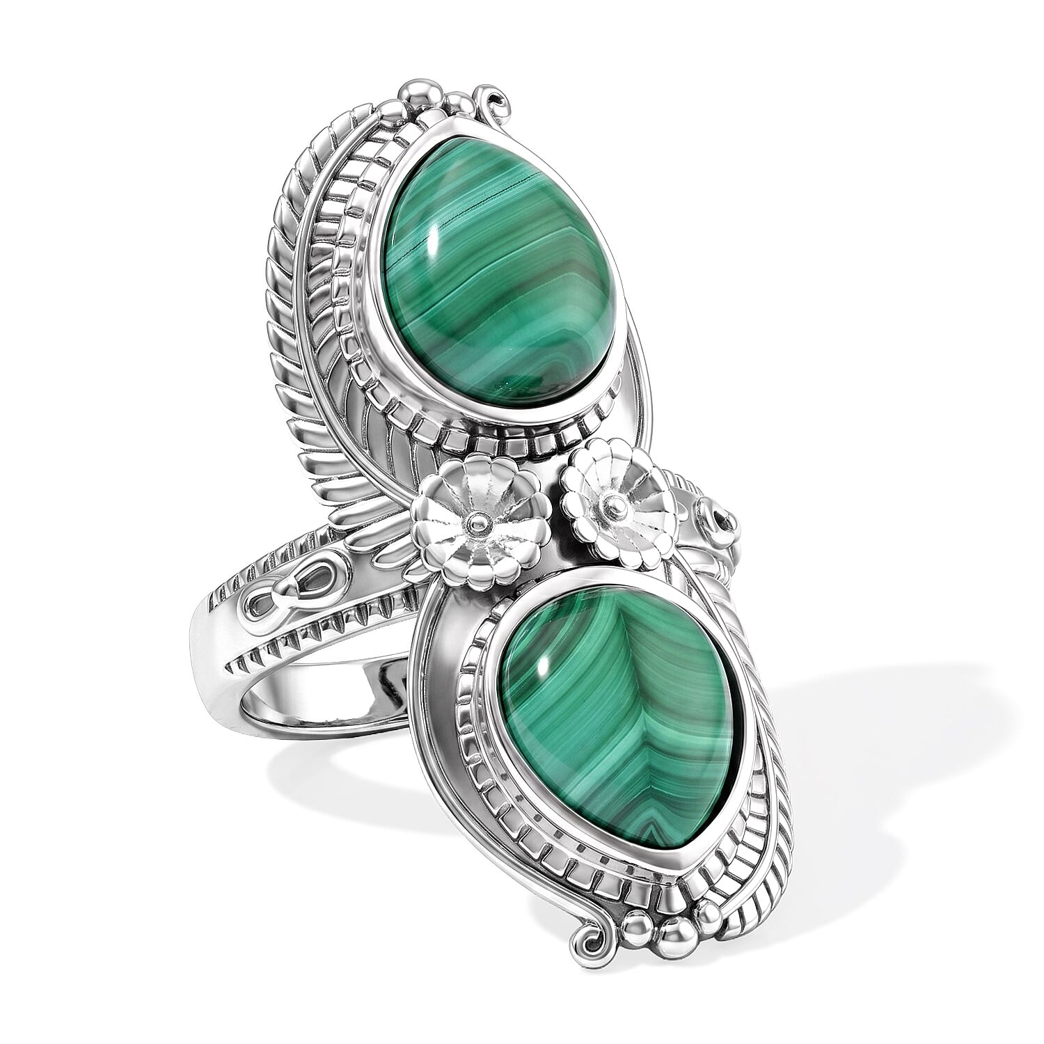 EverTrue African Malachite 9.50 ctw Ring in Stainless Steel (Size 9.0)