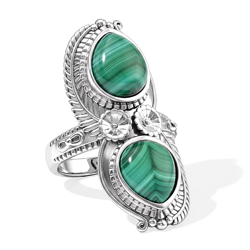 EverTrue African Malachite 9.50 ctw Ring in Stainless Steel (Size 9.0)