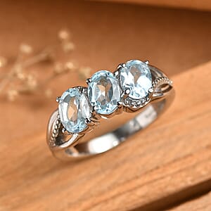 EverTrue Sky Blue Topaz 2.85 ctw 3 Stone Ring in Stainless Steel