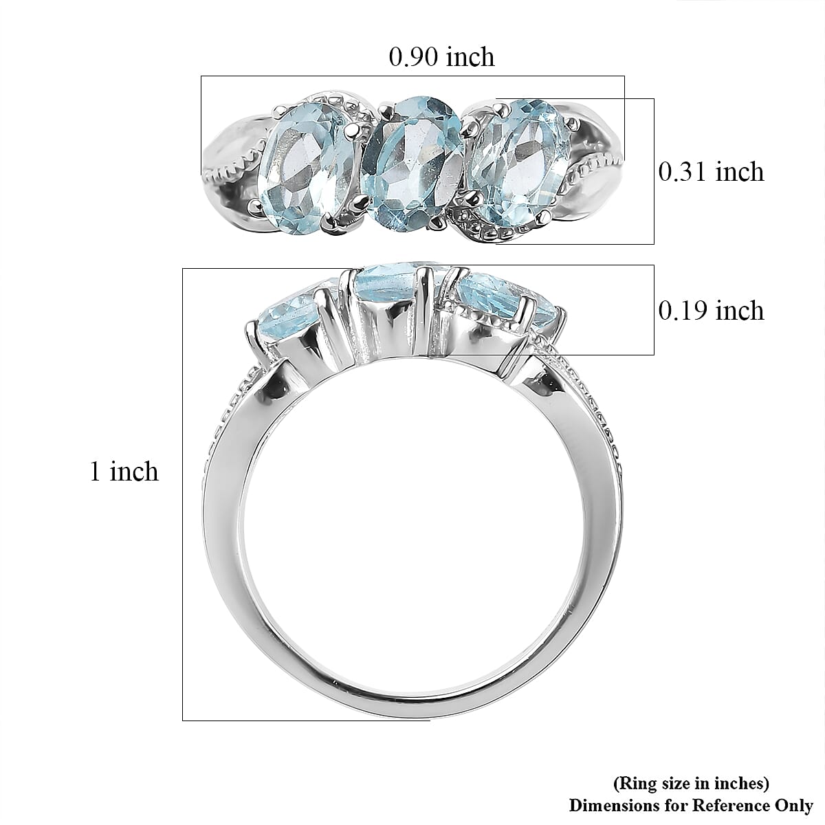 EverTrue Sky Blue Topaz 2.85 ctw 3 Stone Ring in Stainless Steel image number 5
