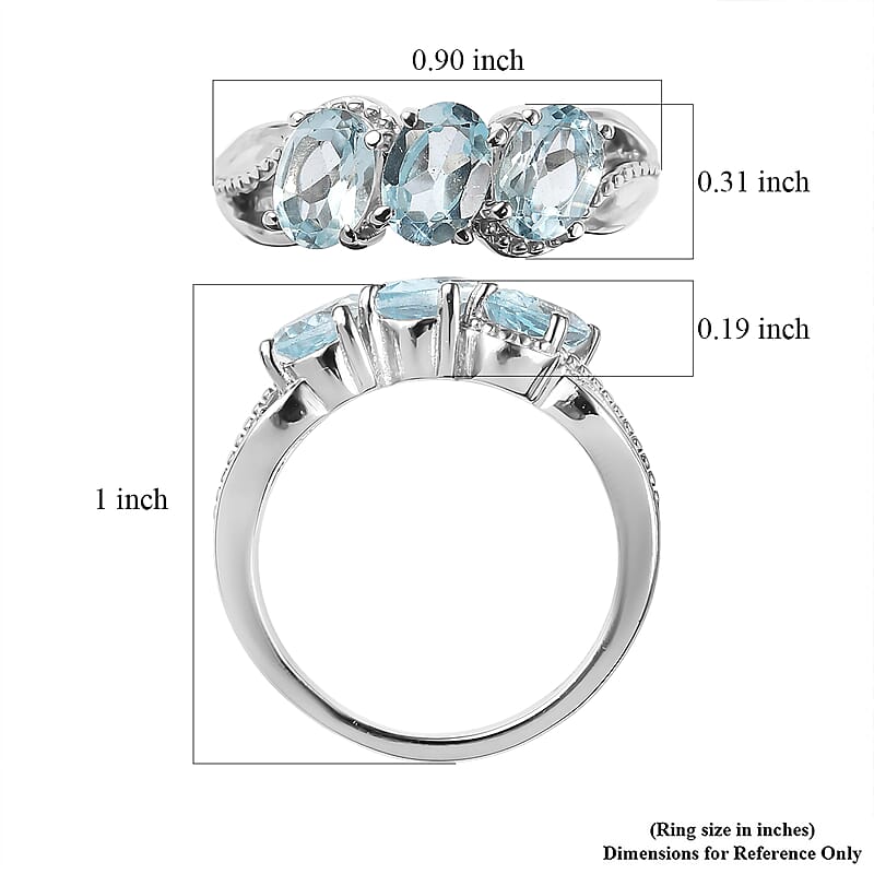 EverTrue Sky Blue Topaz 2.85 ctw 3 Stone Ring in Stainless Steel (Size 9.0)