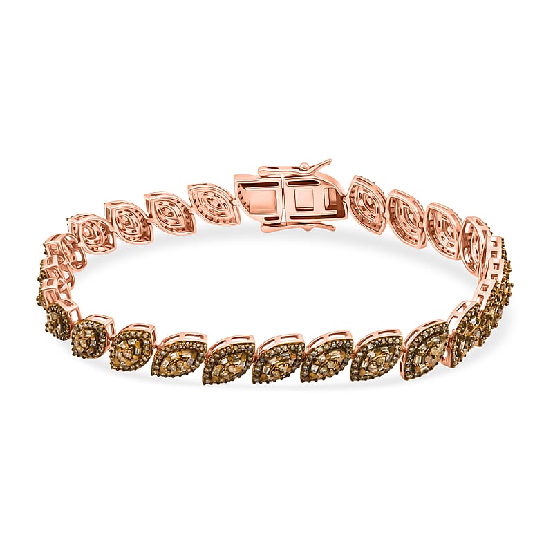 D'Joy Natural Champagne Diamond 3.50 ctw Flowing Vine Bracelet in 18K Vermeil Rose Gold Over Sterling Silver (7.25 In)