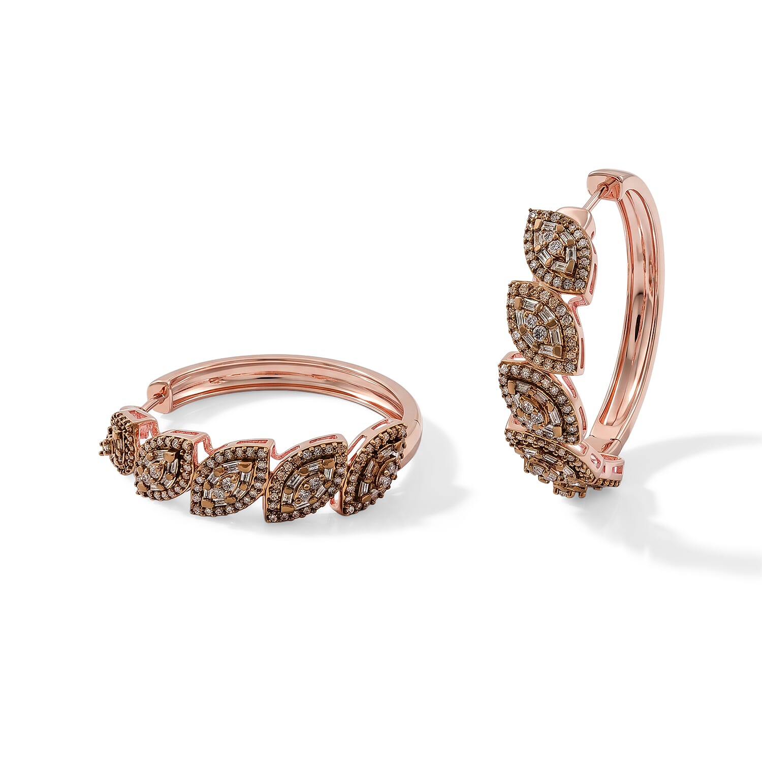 D'Joy Natural Champagne Diamond 1.50 ctw Flowing Vine Earrings in 18K Vermeil Rose Gold Over Sterling Silver