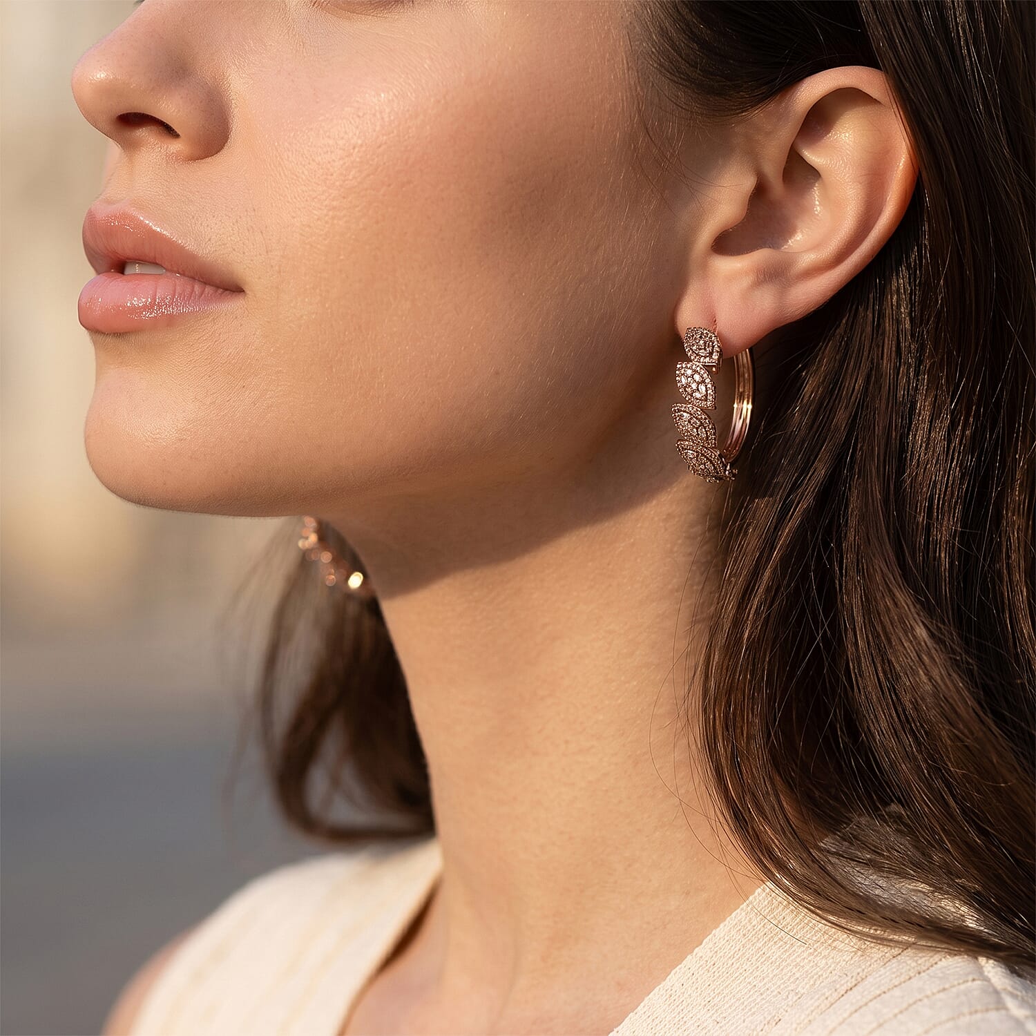 D'Joy Natural Champagne Diamond 1.50 ctw Flowing Vine Earrings in 18K Vermeil Rose Gold Over Sterling Silver