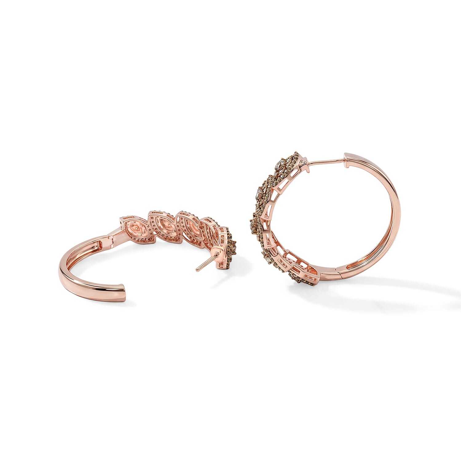 D'Joy Natural Champagne Diamond 1.50 ctw Flowing Vine Earrings in 18K Vermeil Rose Gold Over Sterling Silver