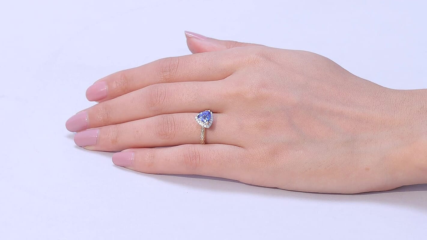 Premium Tanzanite and Lab Grown Diamond G-H SI 1.80 ctw Ring in 10K Yellow Gold (Size 7.0)