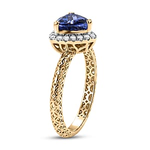 Premium Tanzanite and Lab Grown Diamond G-H SI 1.80 ctw Ring in 10K Yellow Gold (Size 7.0)