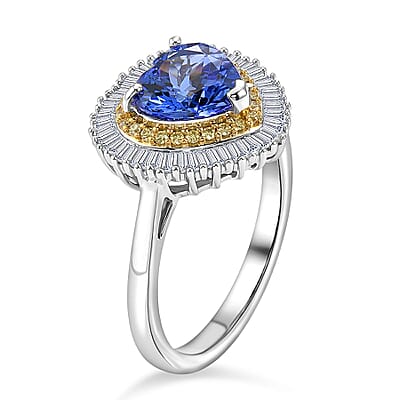 Luxoro Premium Tanzanite, Natural Yellow and White Diamond I2 2.25 ctw Regal Heart Halo Ring in 10K White Gold (Size  5.0)