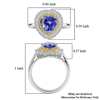 Luxoro Premium Tanzanite, Natural Yellow and White Diamond I2 2.25 ctw Regal Heart Halo Ring in 10K White Gold (Size  5.0)