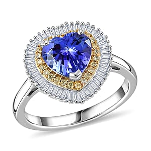 Luxoro Premium Tanzanite, Natural Yellow and White Diamond I2 2.25 ctw Regal Heart Halo Ring in 10K White Gold (Size 6.0)