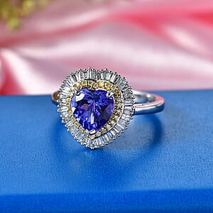 Luxoro Premium Tanzanite, Natural Yellow and White Diamond I2 2.25 ctw Regal Heart Halo Ring in 10K White Gold (Size 6.0)
