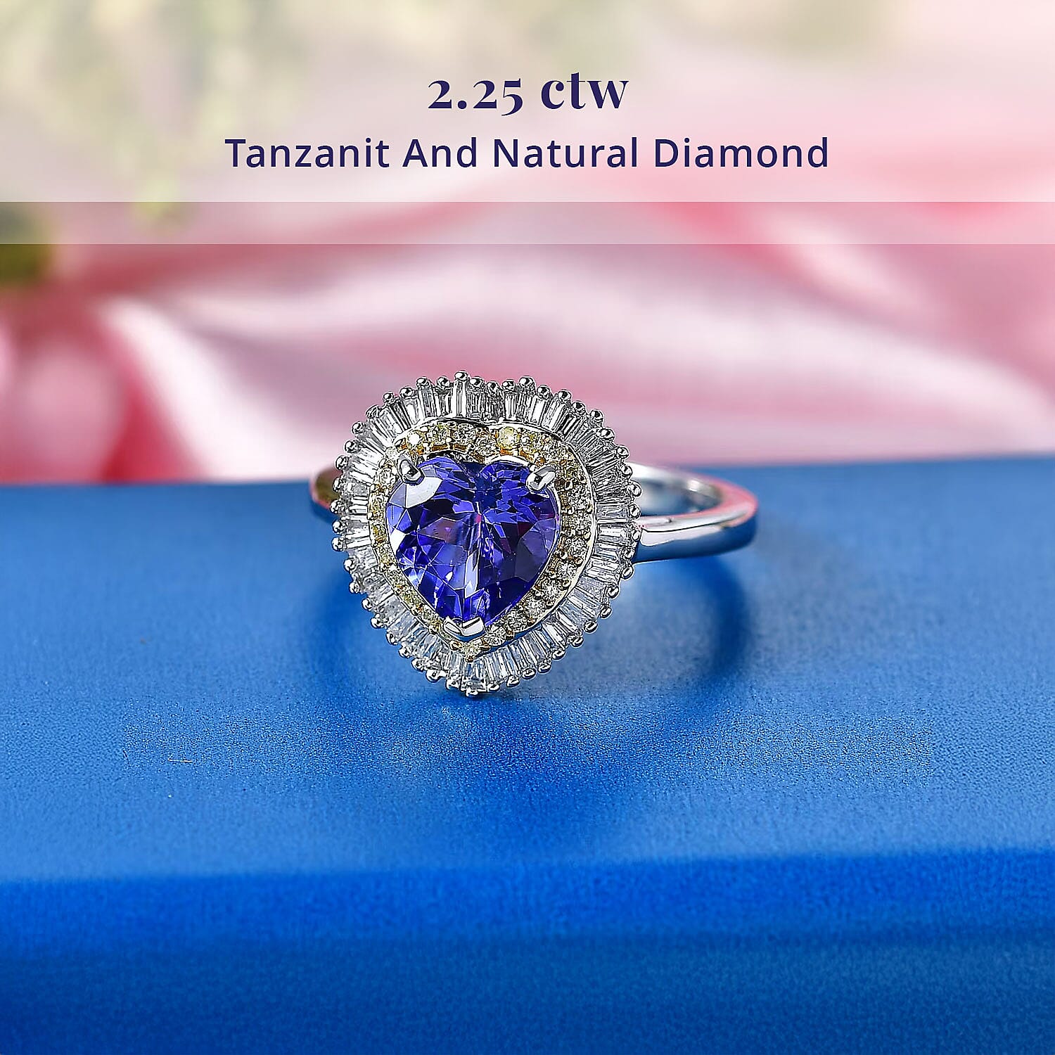 Luxoro Premium Tanzanite, Natural Yellow and White Diamond I2 2.25 ctw Regal Heart Halo Ring in 10K White Gold (Size  6.0)