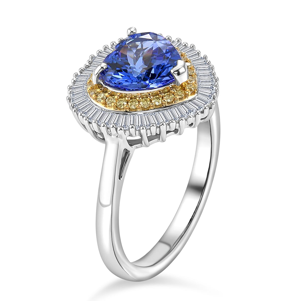 Luxoro Premium Tanzanite, Natural Yellow and White Diamond I2 2.25 ctw Regal Heart Halo Ring in 10K White Gold (Size 6.0) (Ships in 10-12 Days) image number 3
