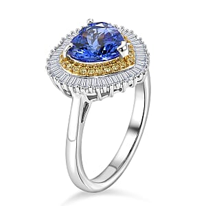 Luxoro Premium Tanzanite, Natural Yellow and White Diamond I2 2.25 ctw Regal Heart Halo Ring in 10K White Gold (Size 6.0)