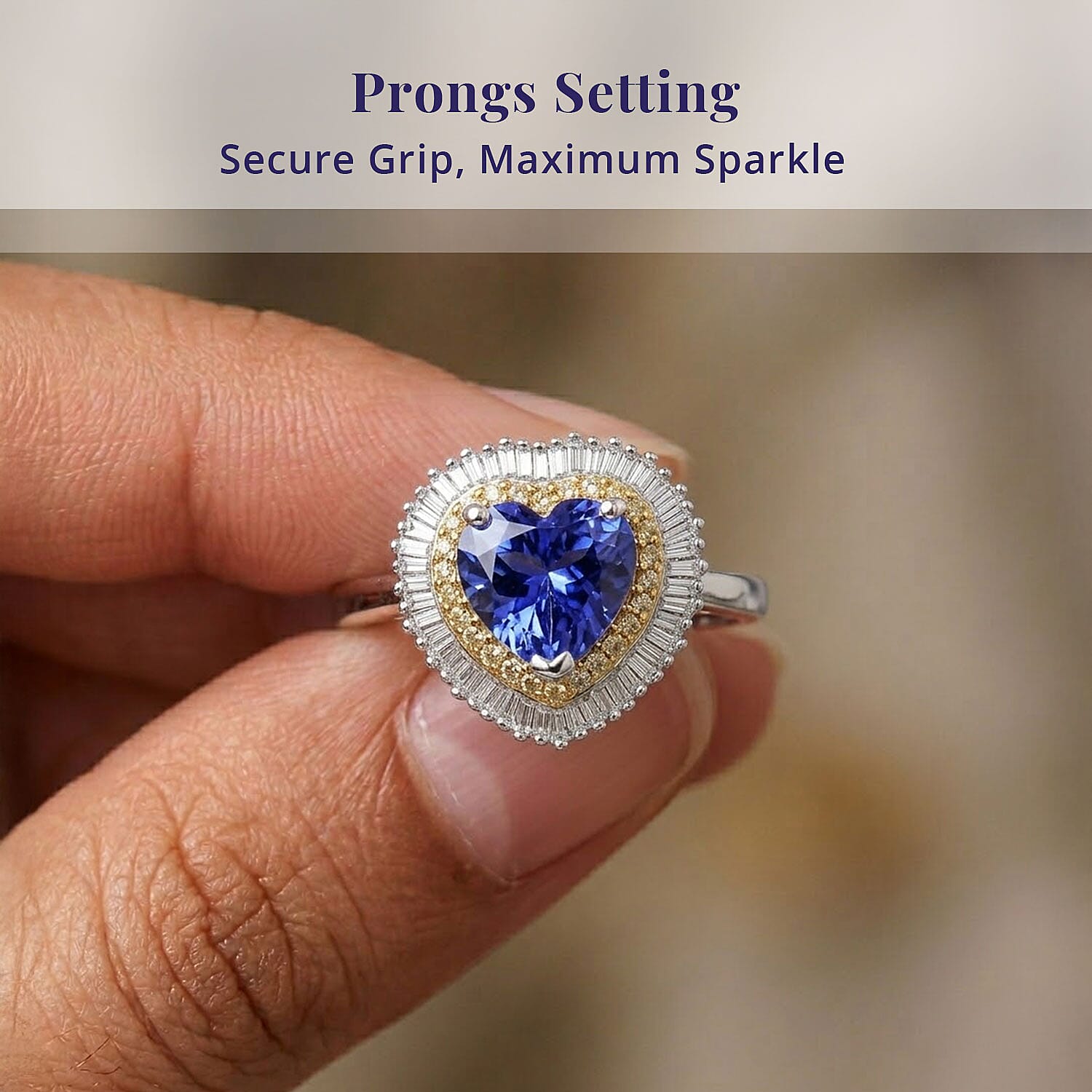 Luxoro Premium Tanzanite, Natural Yellow and White Diamond I2 2.25 ctw Regal Heart Halo Ring in 10K White Gold (Size  6.0)