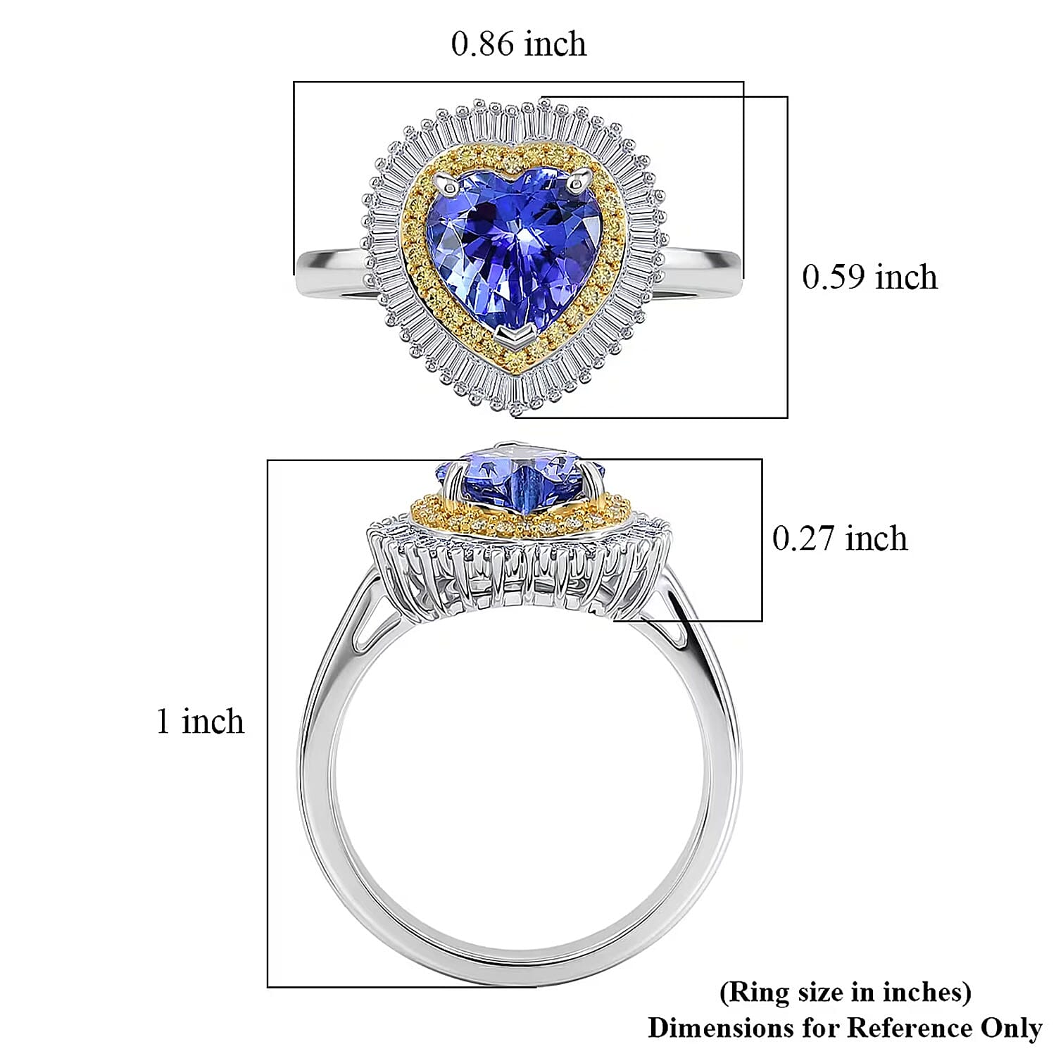 Luxoro Premium Tanzanite, Natural Yellow and White Diamond I2 2.25 ctw Regal Heart Halo Ring in 10K White Gold (Size  6.0)